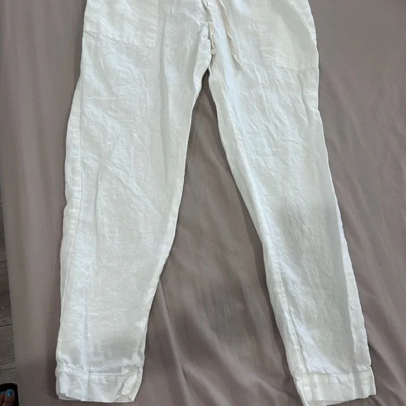 ENZA COSTA • White Women Elastic Drawstring Linen Pants•L/32 waist w/ Stretch • - Picture 2 of 11